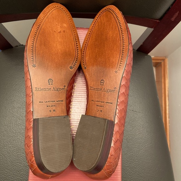 Etienne Aigner Vintage Leather Loafers Brown Woven Weave Slip-Ons Women's 7 M - Picture 4 of 5